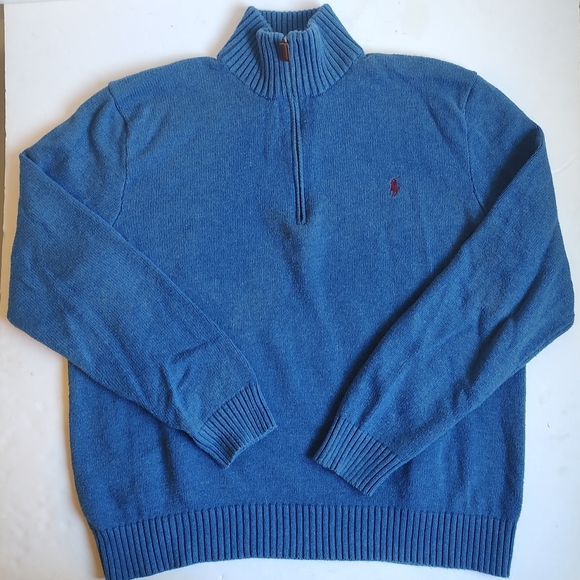 Ralph Lauren Quarter Zip Sweater Pullover Mock Neck Blue Grey Cotton 2XLXXL